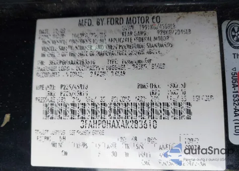 2010 Ford Fusion Se z USA, uszkodzony, nr VIN 3FAHP0HAXAR283610